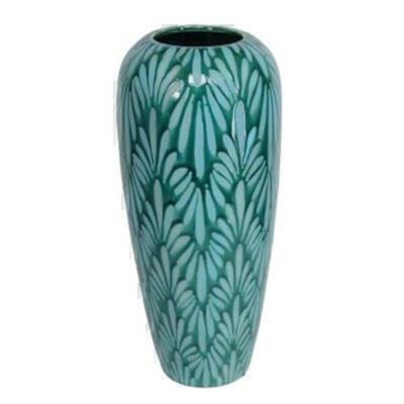 Contemporary teal ceramic modern art patterned vase by Gisela Graham. This stunning vase is a statement piece all homes deserve. Size 15.5x35x15.5cm